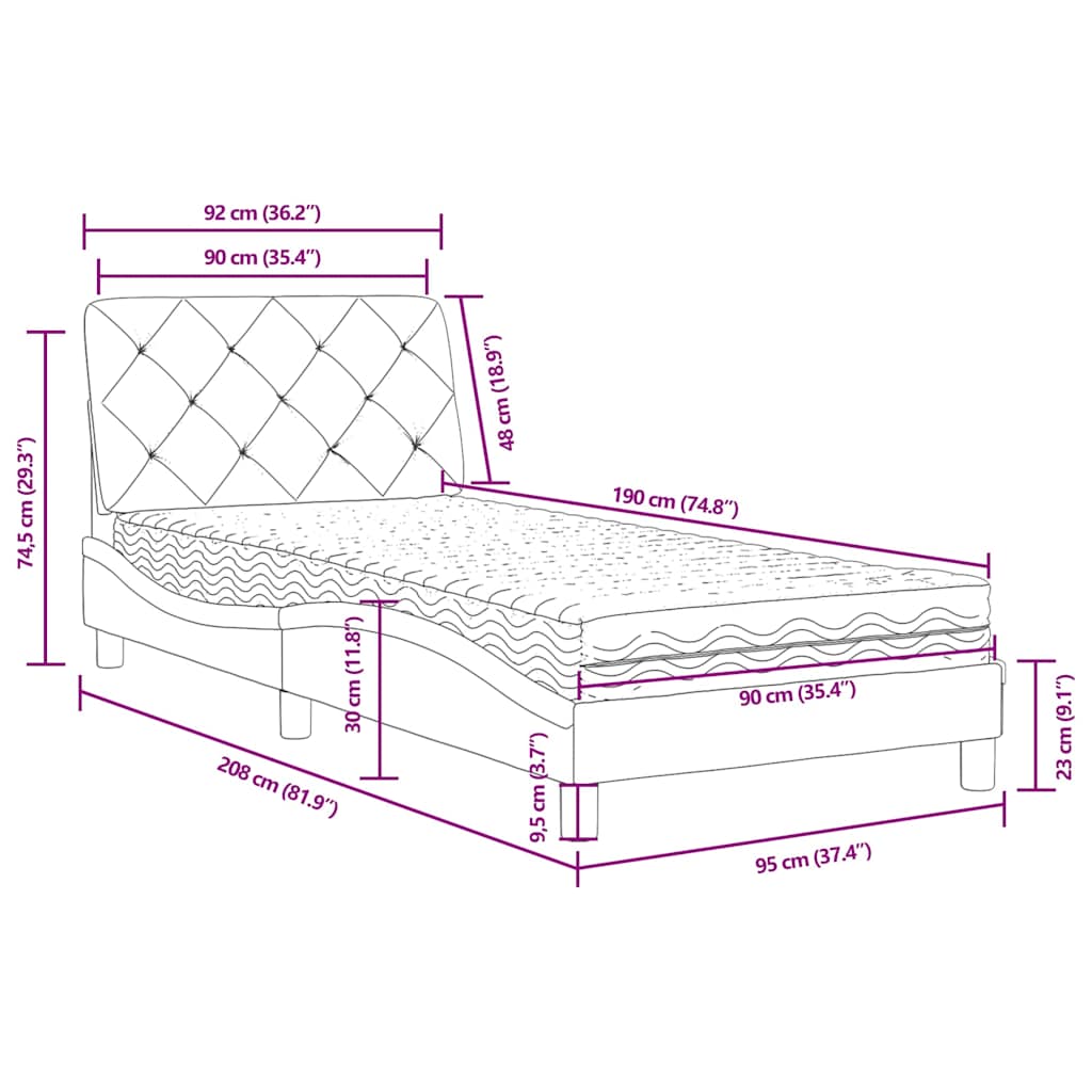Bett mit Matratze Hellgrau 80x200 cm Samt