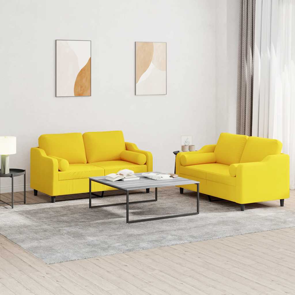 3-tlg. Sofagarnitur mit Kissen Creme Stoff