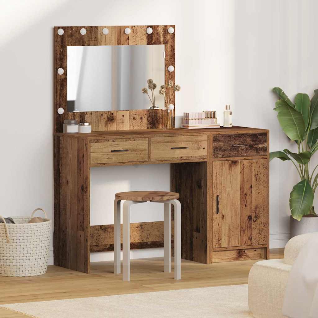 Schminktisch mit Spiegelbeleuchtung 2 pcs Weiß Holzwerkstoff