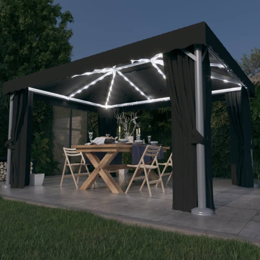 Pavillon mit Vorhängen & LED-Lichterkette 3x3 m Cremeweiß