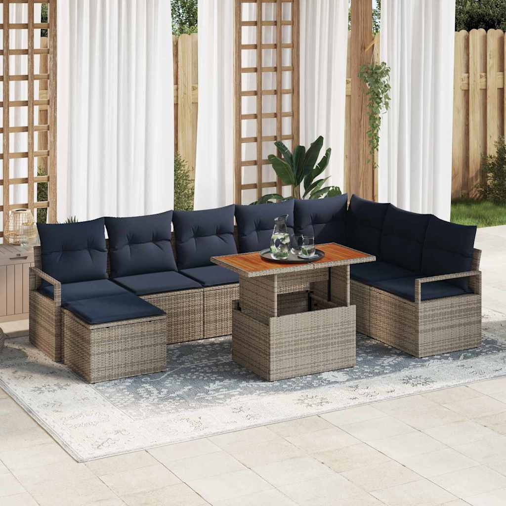 Garten Essgruppe mit Kissen 9 pcs Grau und Marineblau