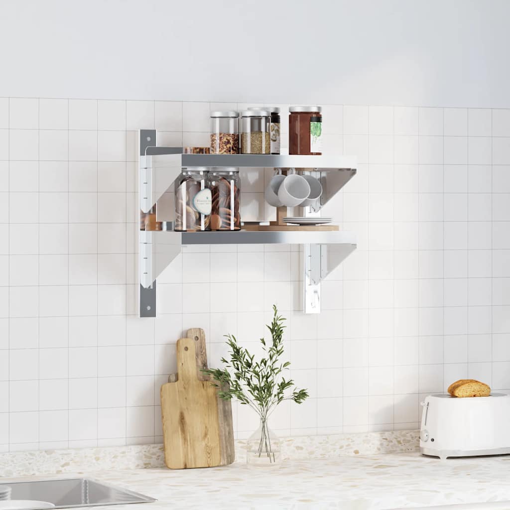 Wandregal mit 2 Böden 100x40x60 cm Silbern Edelstahl