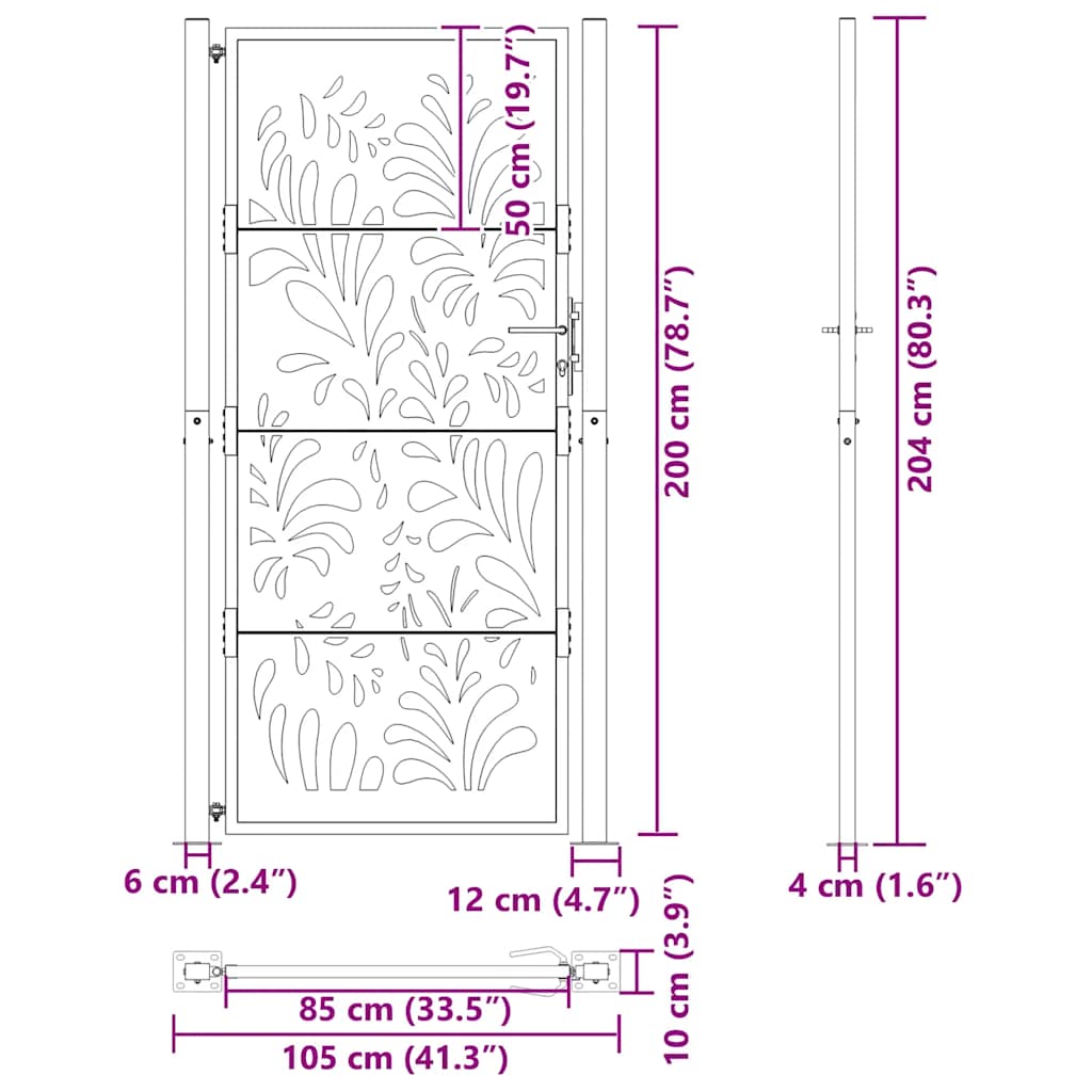 Gartentor Schwarz 100x100 cm Stahl Lichtdesign