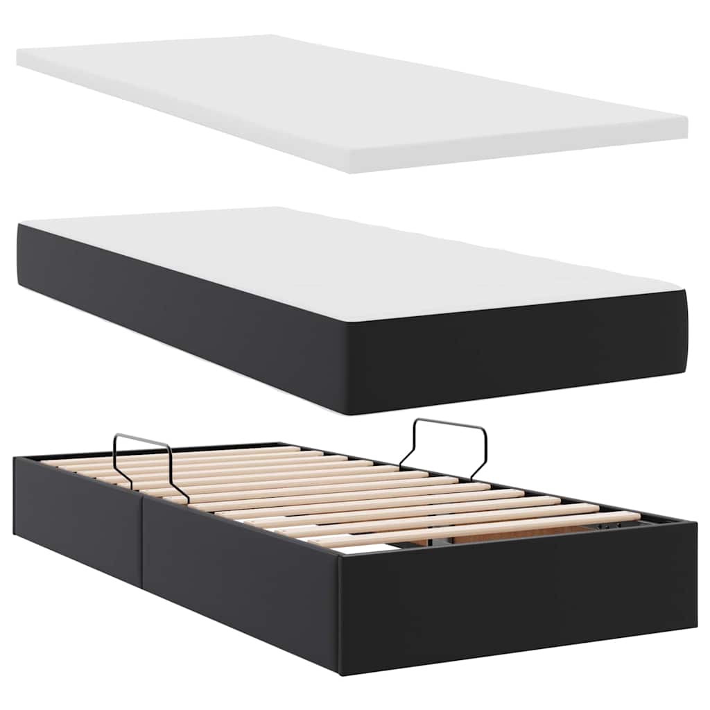 Bett mit Stauraum und LED Schwarz 180 x 200 cm Kunstleder