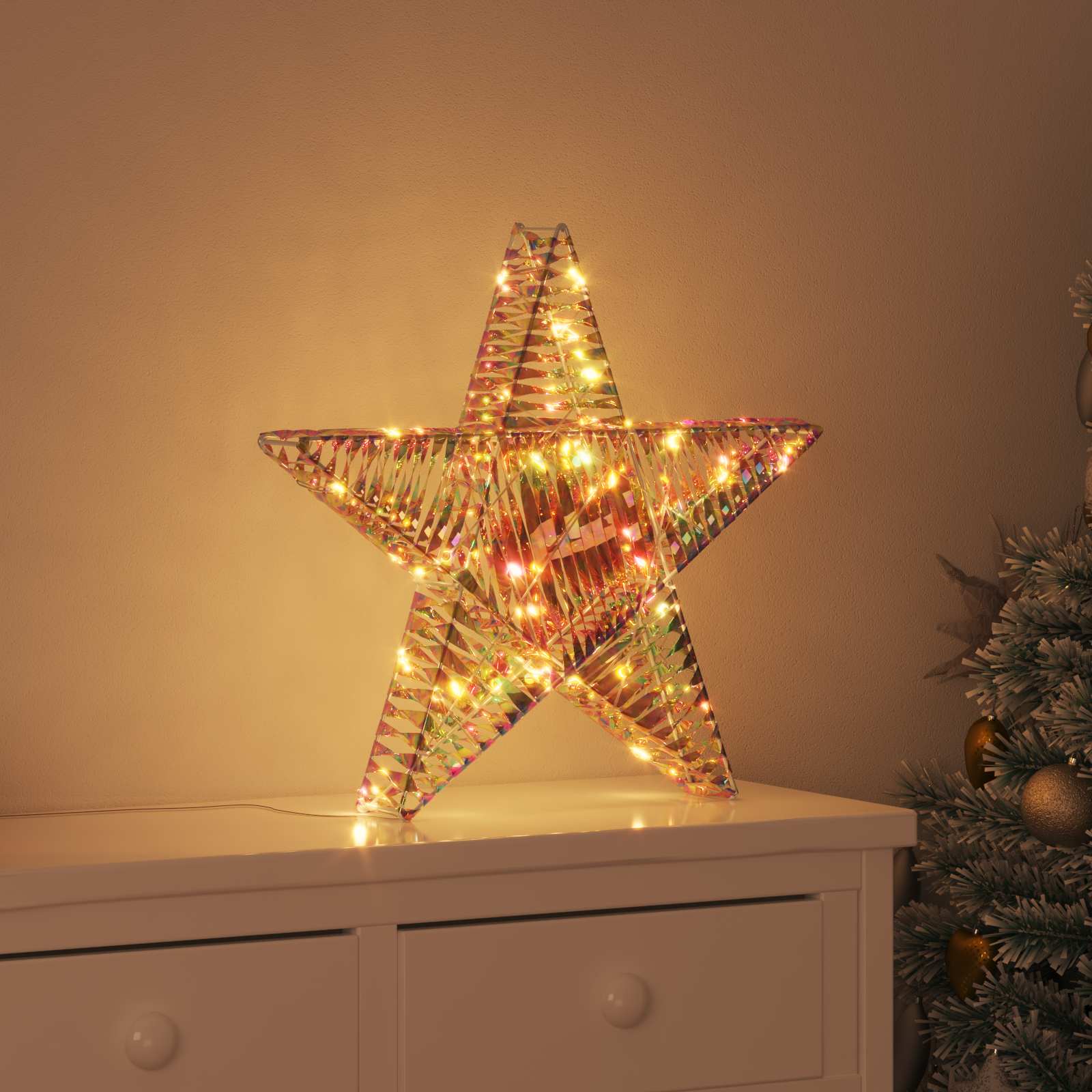 3D Stern mit 50 LEDs Warmweiß 55 x 52,5 x 9 cm PET