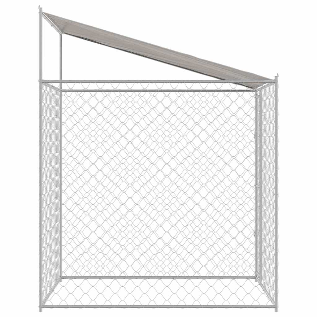 Hundezwinger mit Dach und Tür Grau 2x2x2 m Verzinkter Stahl