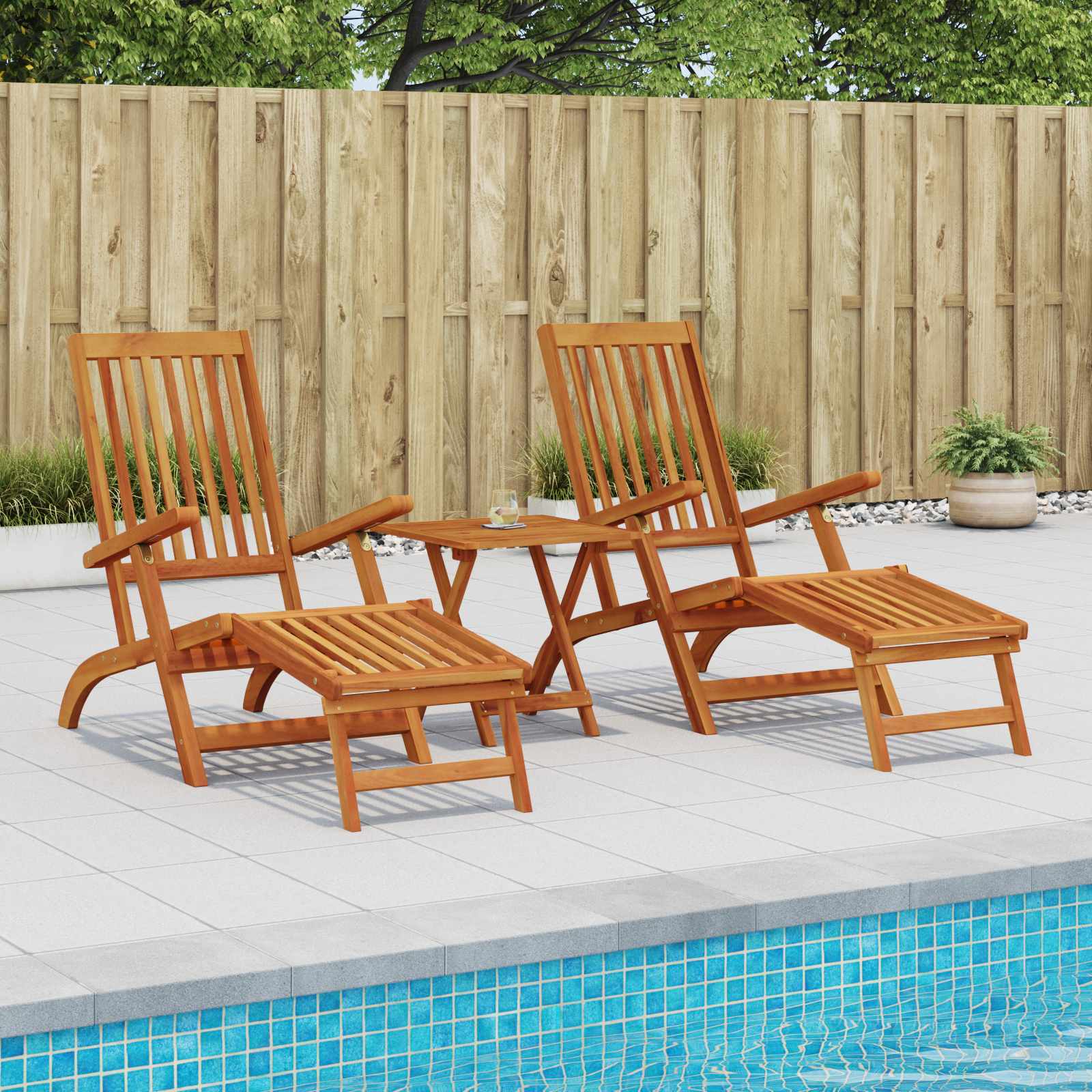 Gartenliege mit Fußteil und Tisch Massivholz Akazie