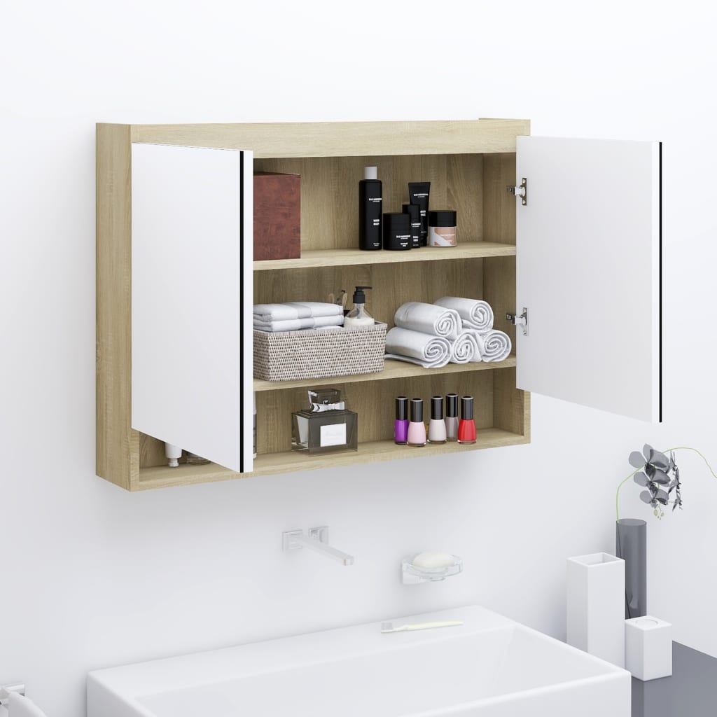 Spiegelschrank fürs Bad 80x15x60 cm Glänzend Schwarz
