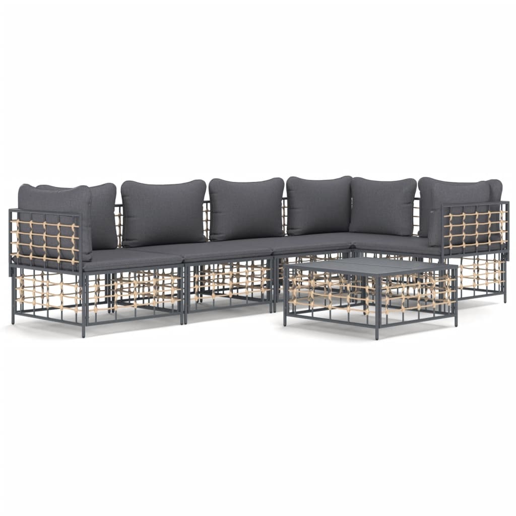 5-tlg. Garten-Lounge-Set mit Kissen Anthrazit Poly Rattan