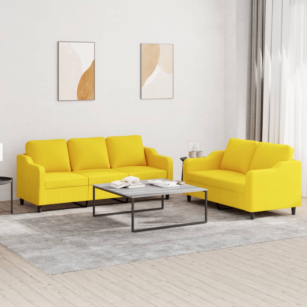 3-tlg. Sofagarnitur mit Kissen Braun Stoff