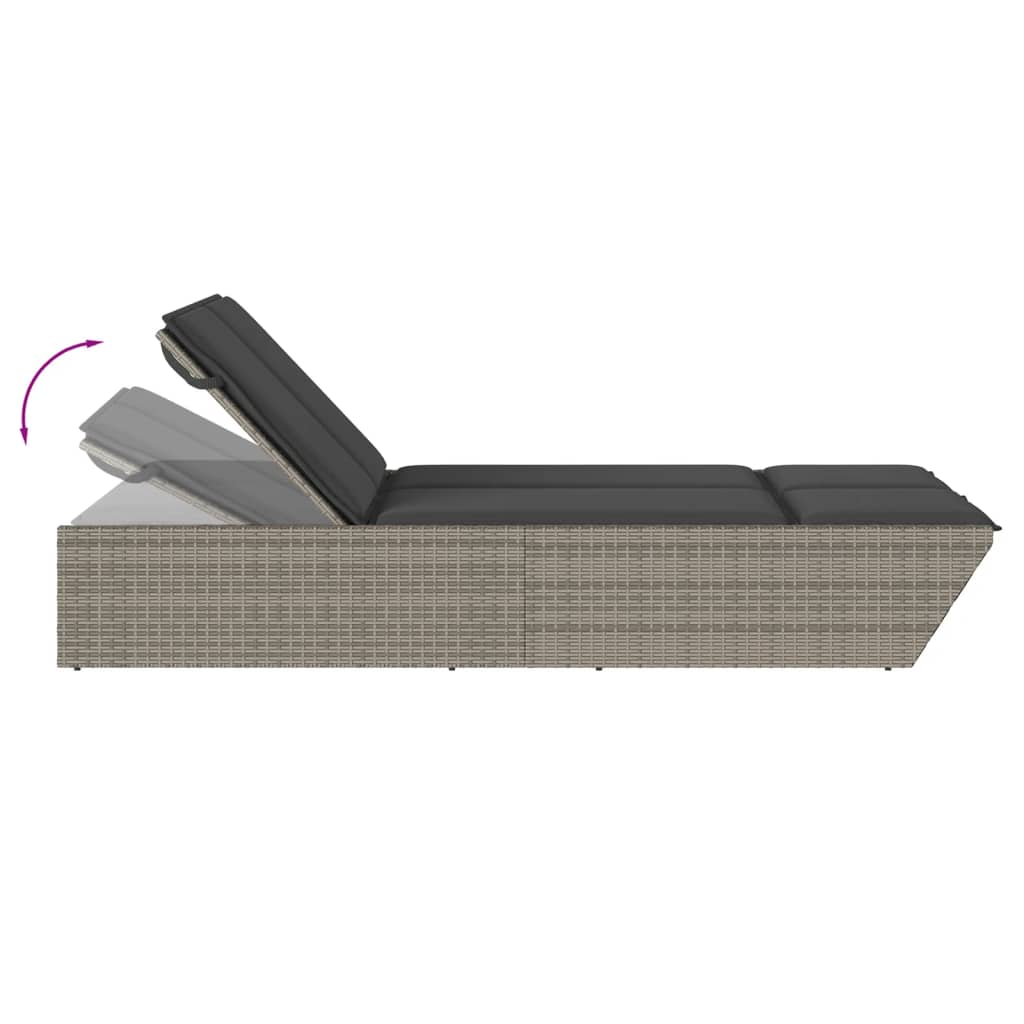 Doppel-Sonnenliege mit Kissen Schwarz Poly Rattan