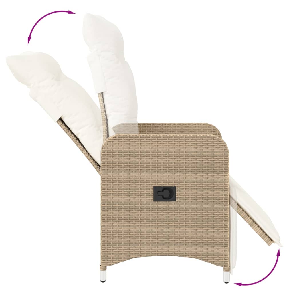 Gartensessel Verstellbar mit Kissen Schwarz Poly Rattan