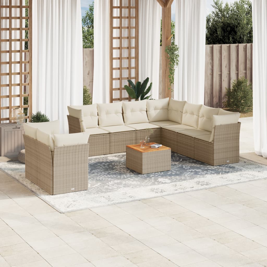 10-tlg. Garten-Sofagarnitur mit Kissen Schwarz Poly Rattan