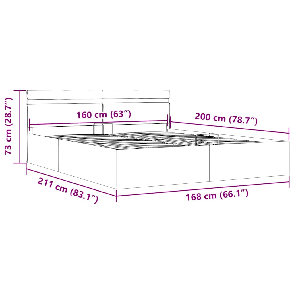 Bett mit Bettkasten Hydraulisch LED Dunkelgrau Stoff 90x200 cm