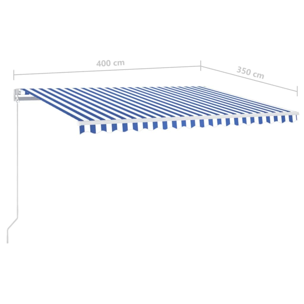Markise Manuell Einziehbar mit LED 300x250 cm Blau und Weiß