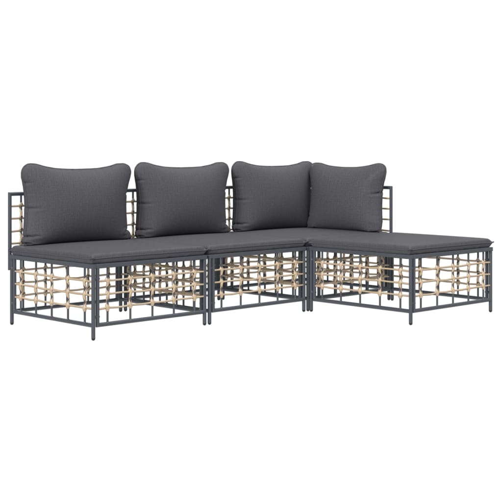 5-tlg. Garten-Lounge-Set mit Kissen Anthrazit Poly Rattan