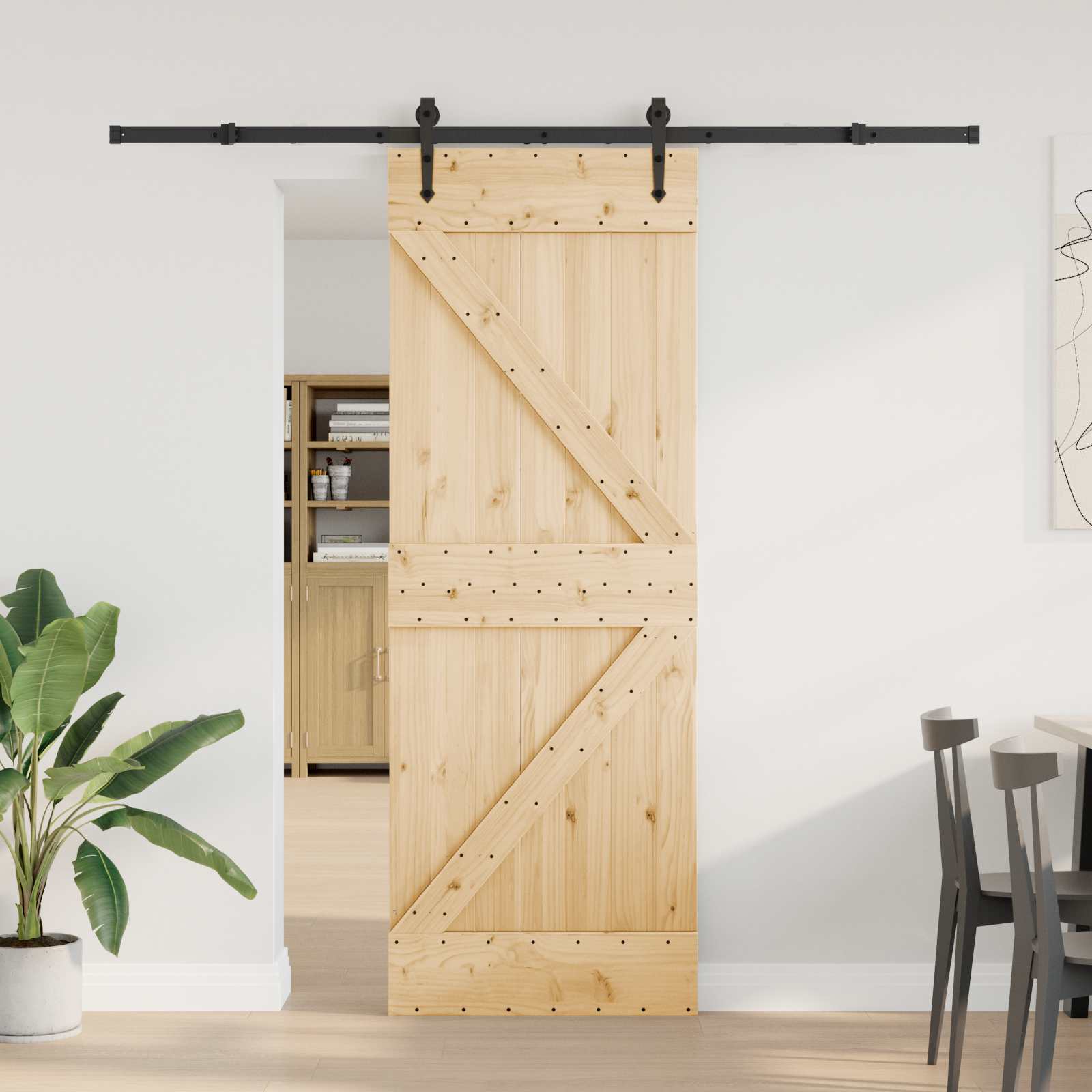 Schiebetür NARVIK Natürlich und Schwarz 70 x 210 cm (152,5 cm)