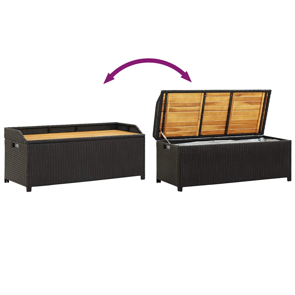 Bank mit Stauraum Schwarz 100x50x52 cm Poly Rattan Akazienholz