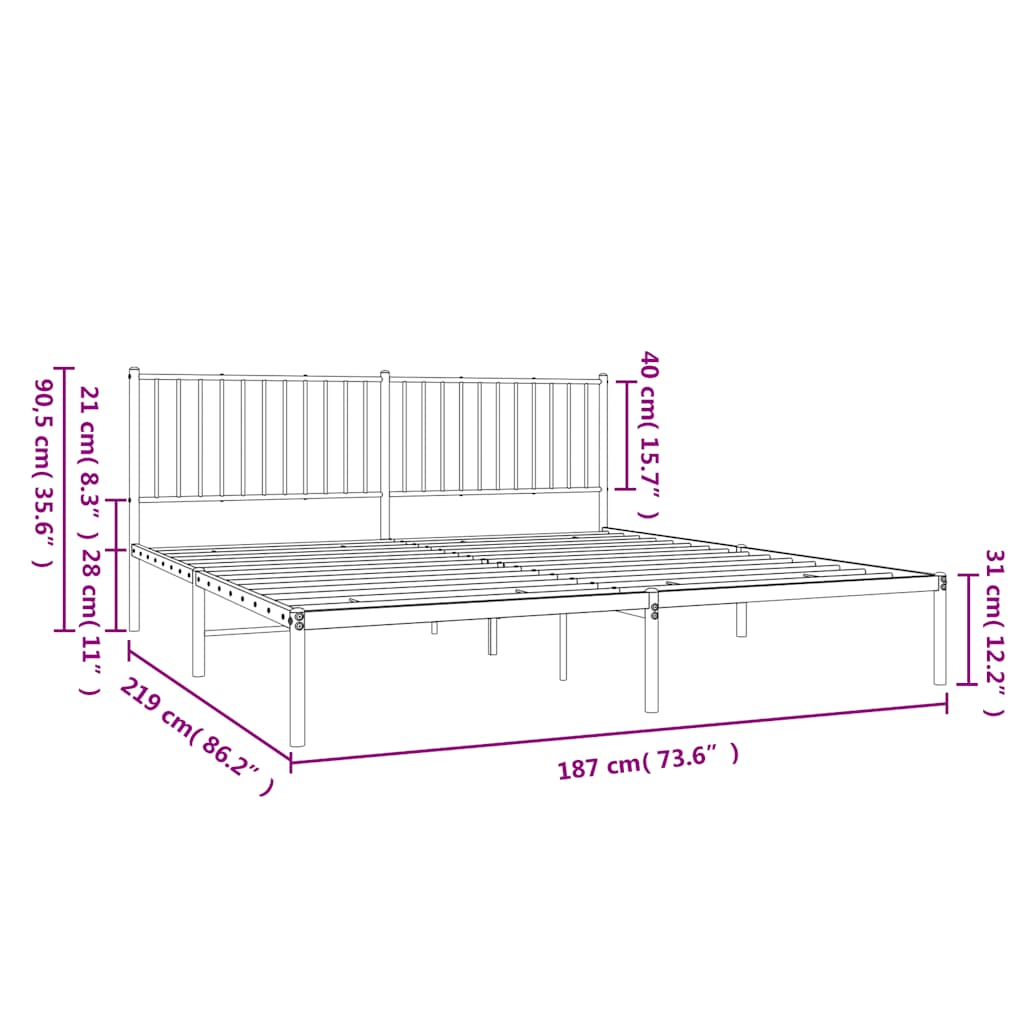 Bettgestell Metall Schwarz 75x190 cm