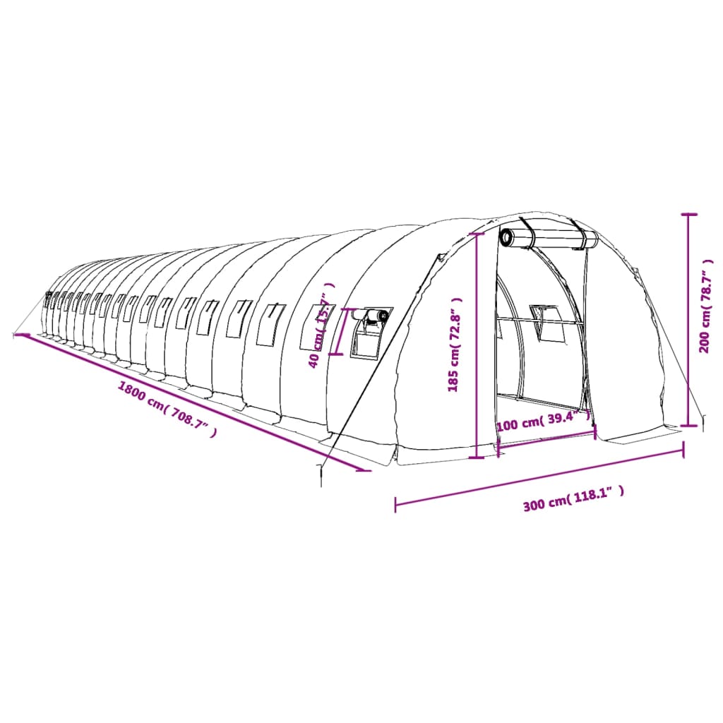 Gewächshaus mit Stahlrahmen Grün 48 m² 16x3x2 m