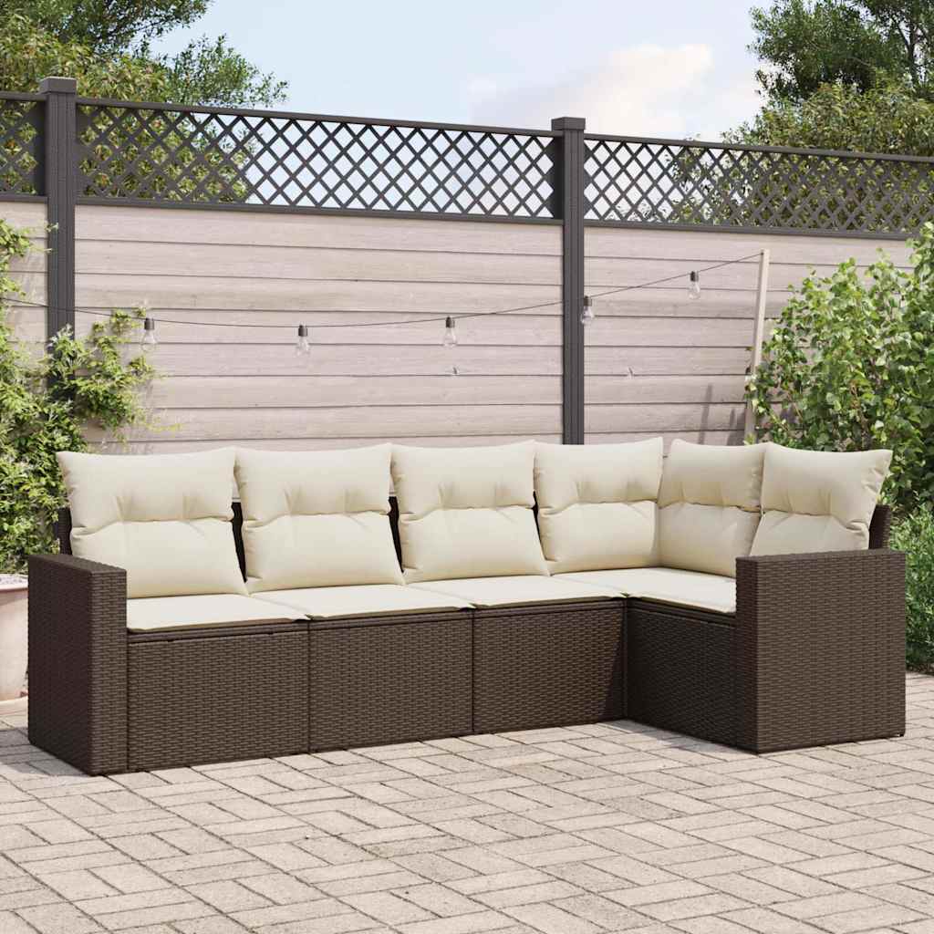 5-tlg. Garten-Sofagarnitur mit Kissen Schwarz Poly Rattan