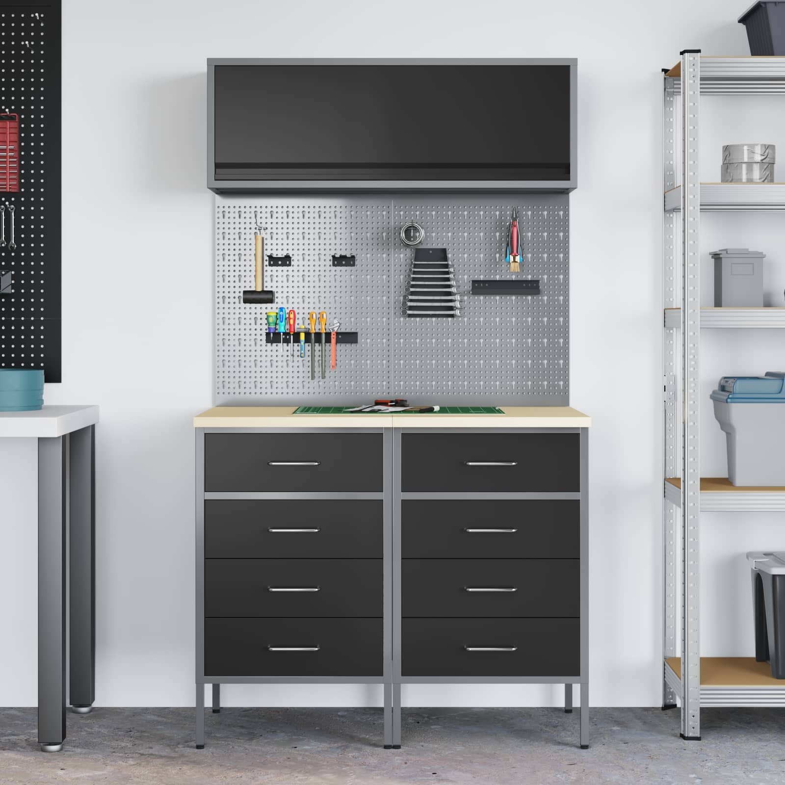Arbeitsschrankset mit Schubladen mit Regal 8 pcs Grau