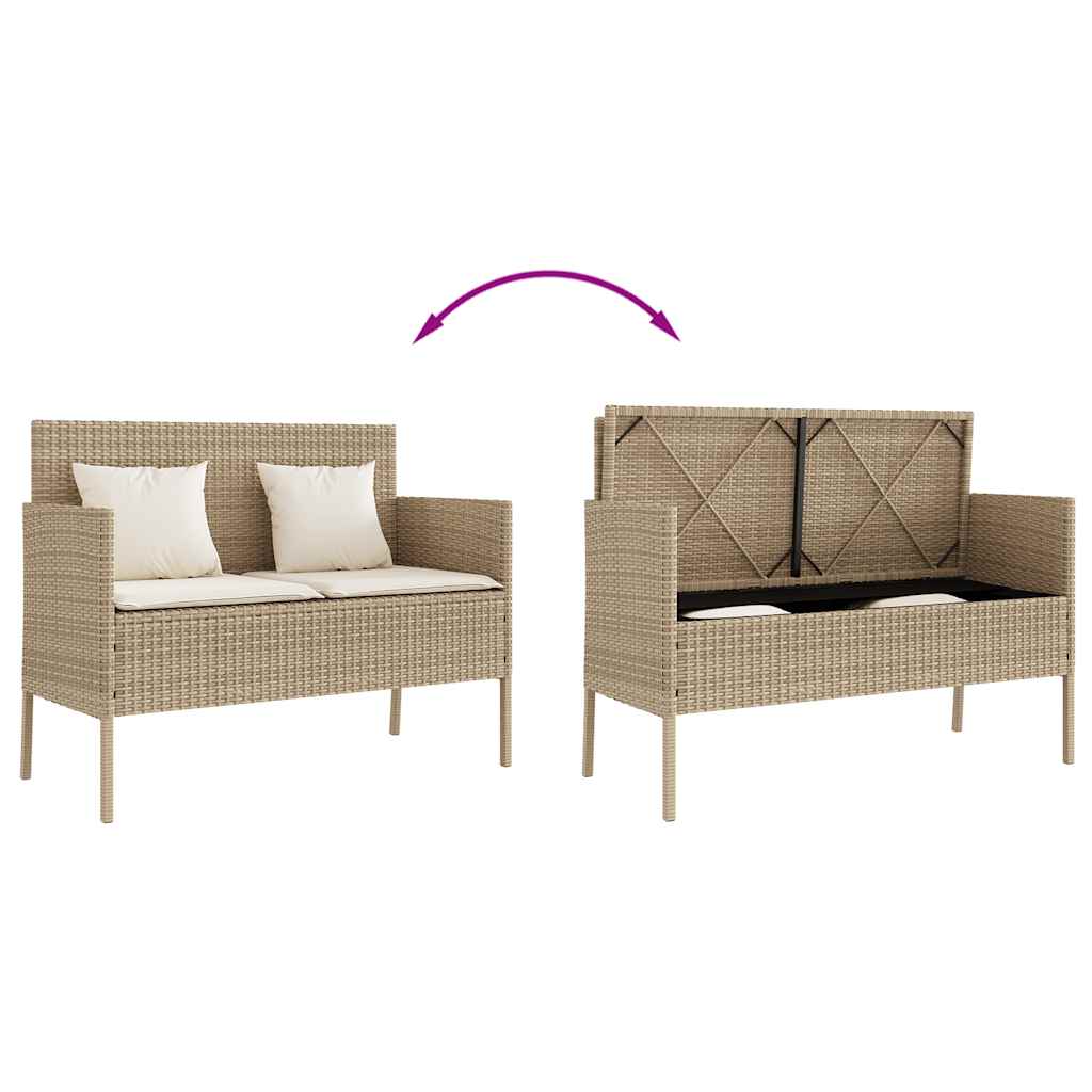 Gartenbank mit Kissen Schwarz Poly Rattan