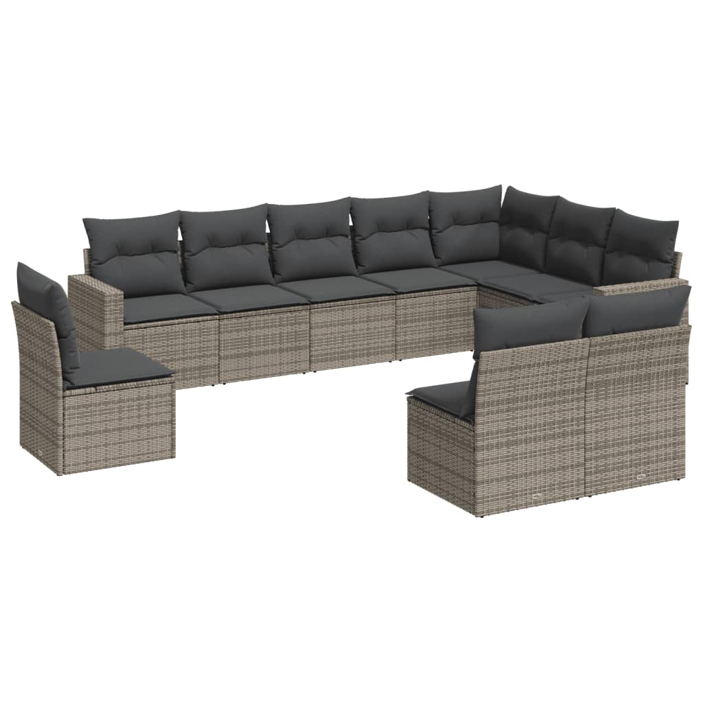 10-tlg. Garten-Sofagarnitur mit Kissen Schwarz Poly Rattan