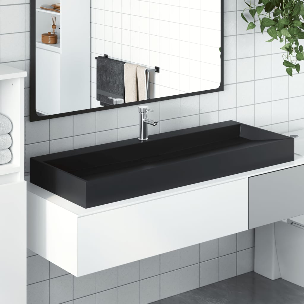 Waschbecken 60x38x11 cm Mineralguss/Marmorguss Mattschwarz