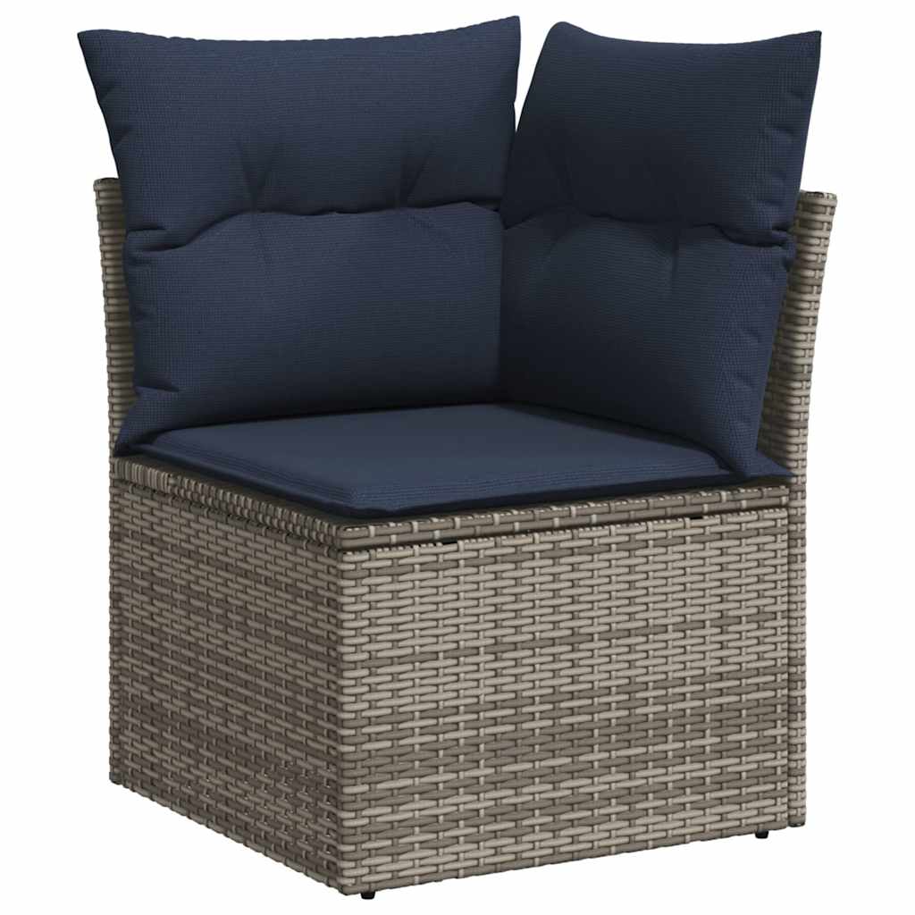 10-teiliges Gartensofa-Set mit Kissen, schwarzes Polyrattan