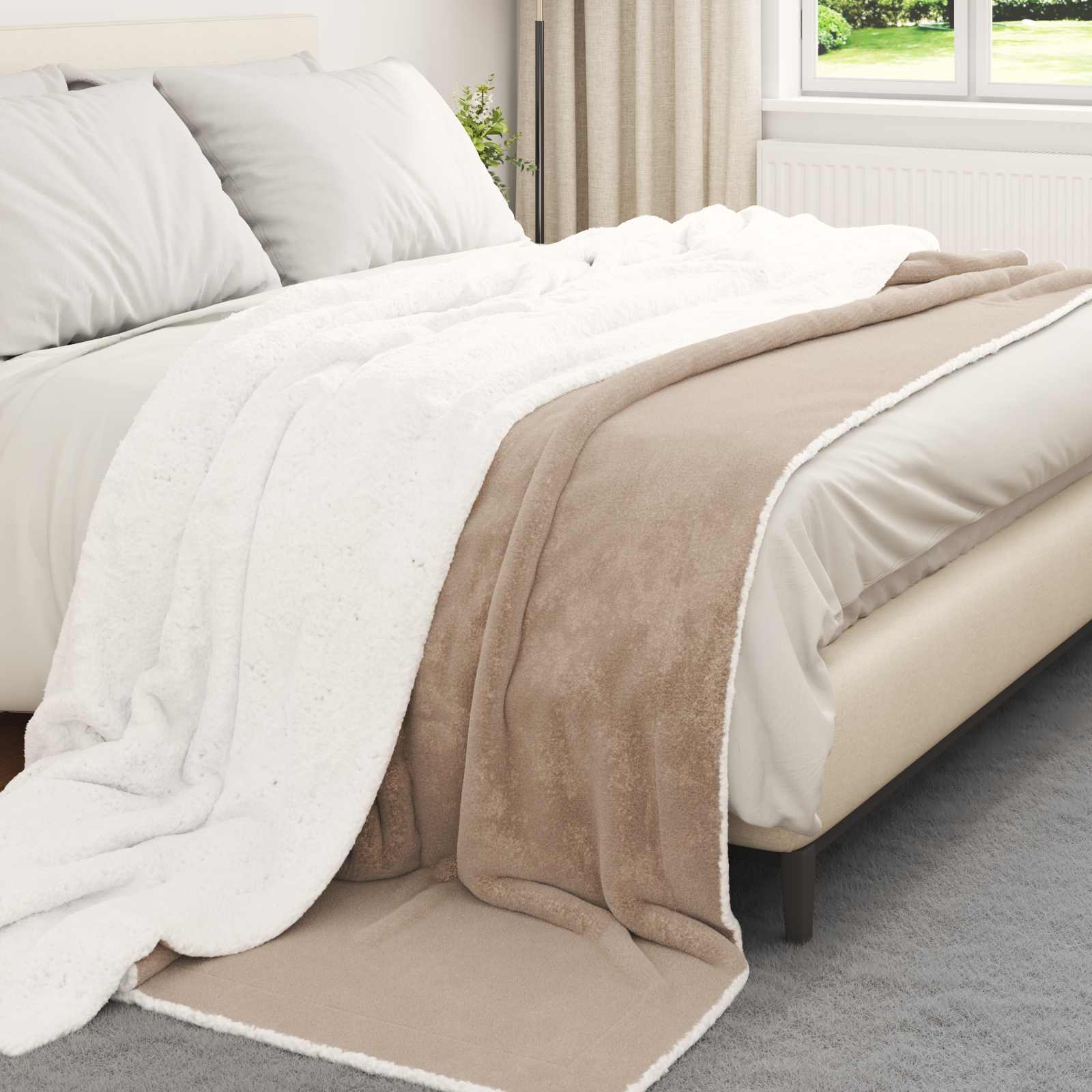 Überwurfdecke Beige 130 x 150 cm Fleece