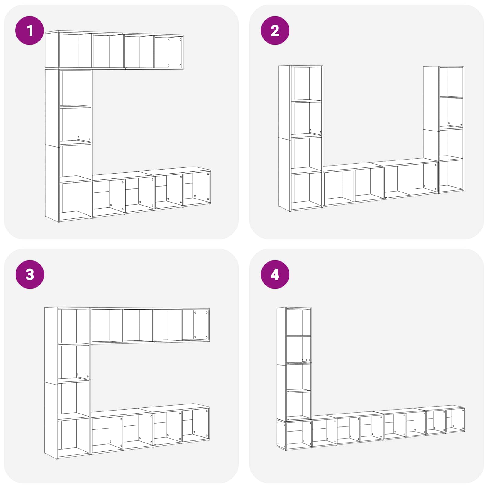 3-tlg. Bücher-/TV-Schrank Set Weiß 180×30×180 cm