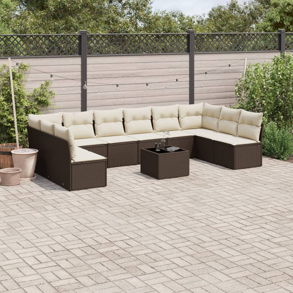 10-tlg. Garten-Sofagarnitur mit Kissen Schwarz Poly Rattan