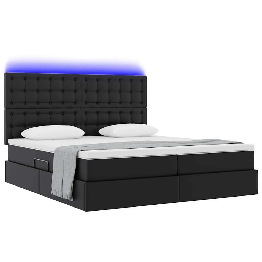 Bett mit Stauraum und LED Schwarz 180 x 200 cm Kunstleder
