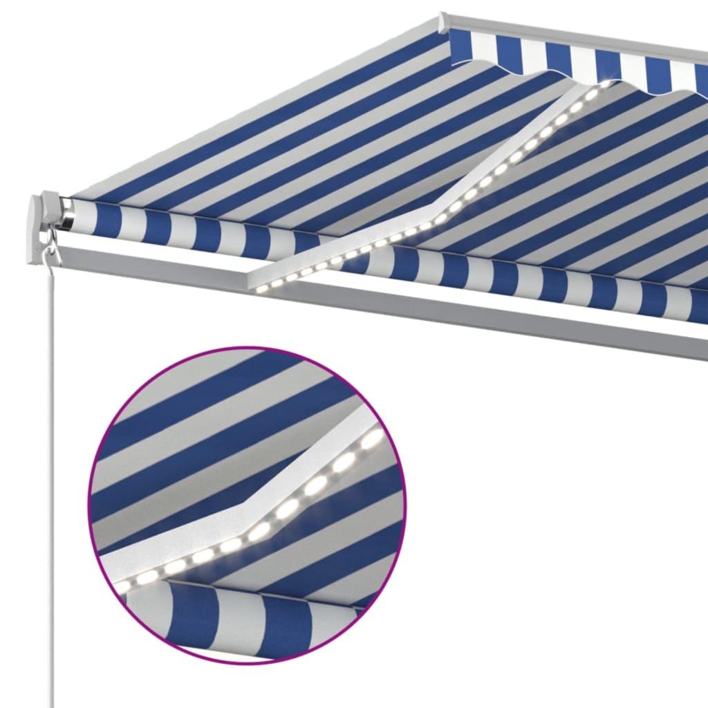 Markise Manuell Einziehbar mit LED 300x250 cm Blau und Weiß