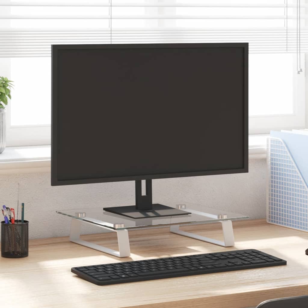 Monitorständer Weiß 60x20x8 cm Hartglas und Metall