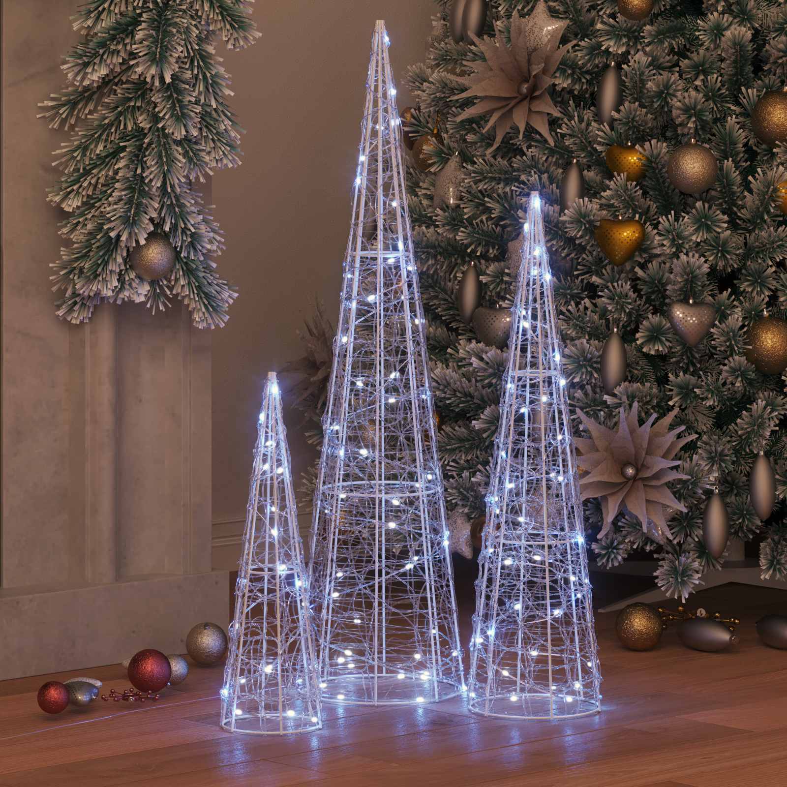 Weihnachtsbaum mit 90 LEDs 3 pcs Warmweiß 20 x 20 x 80 cm Acryl
