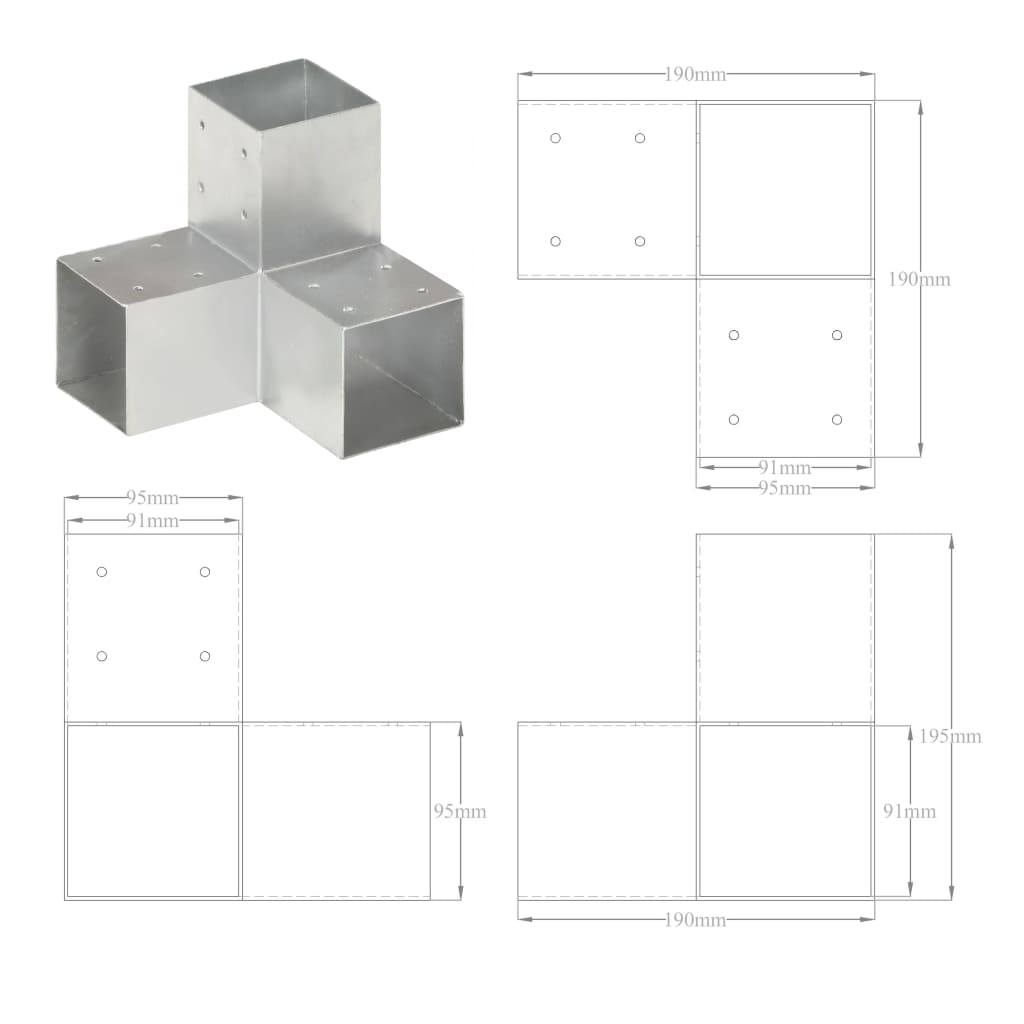 Pfostenverbinder L-Form Verzinktes Metall 71 x 71 mm