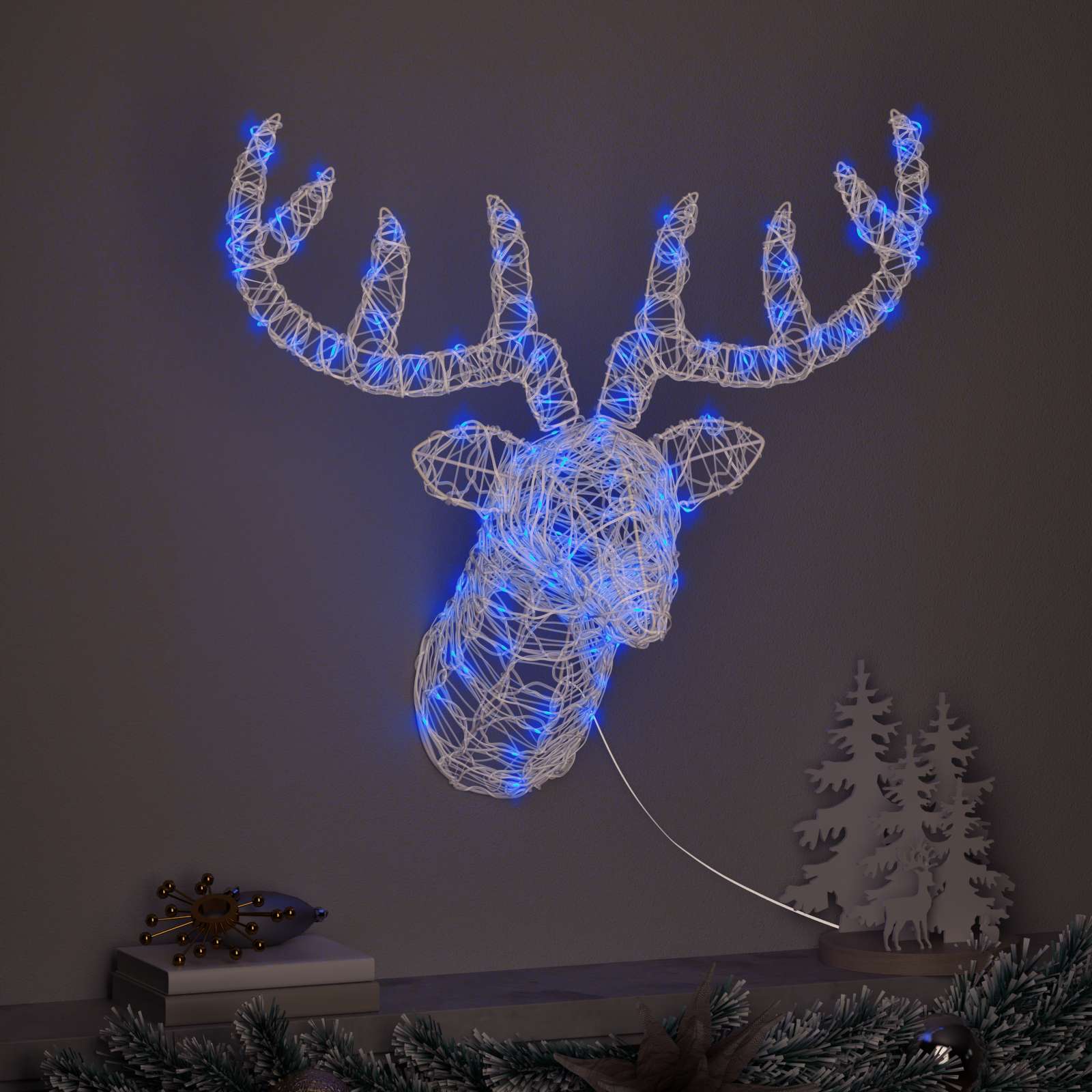 Rentierkopf mit 140 LEDs Blau 68 x 36,5 x 62,5 cm Acryl