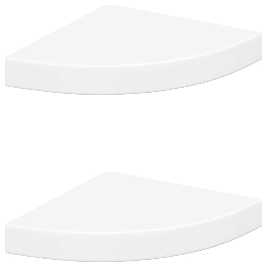 Schwebende Eckregale 2 Stk. Hochglanz-Weiß 25x25x3,8 cm MDF