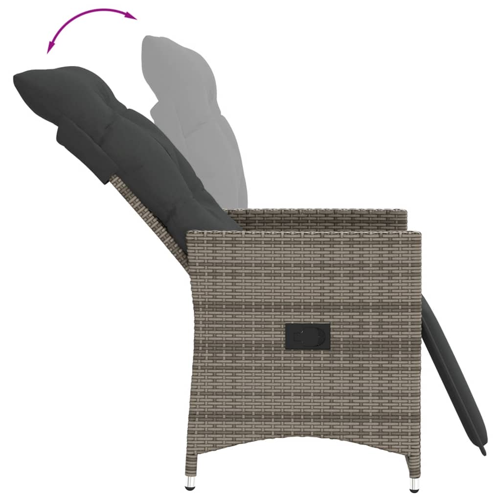 Gartensessel Verstellbar mit Kissen Schwarz Poly Rattan