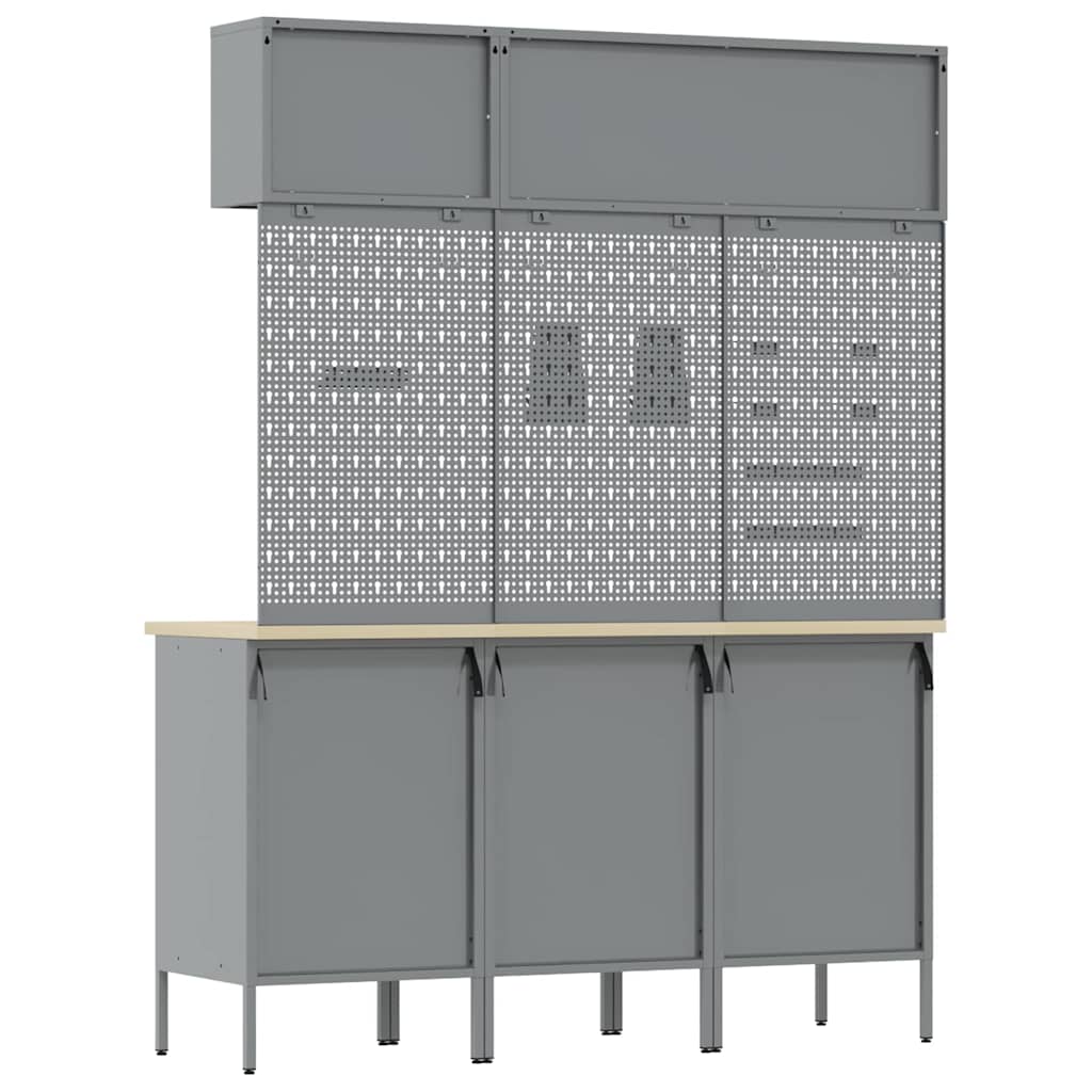 Arbeitsschrankset mit Schubladen mit Regal 8 pcs Grau