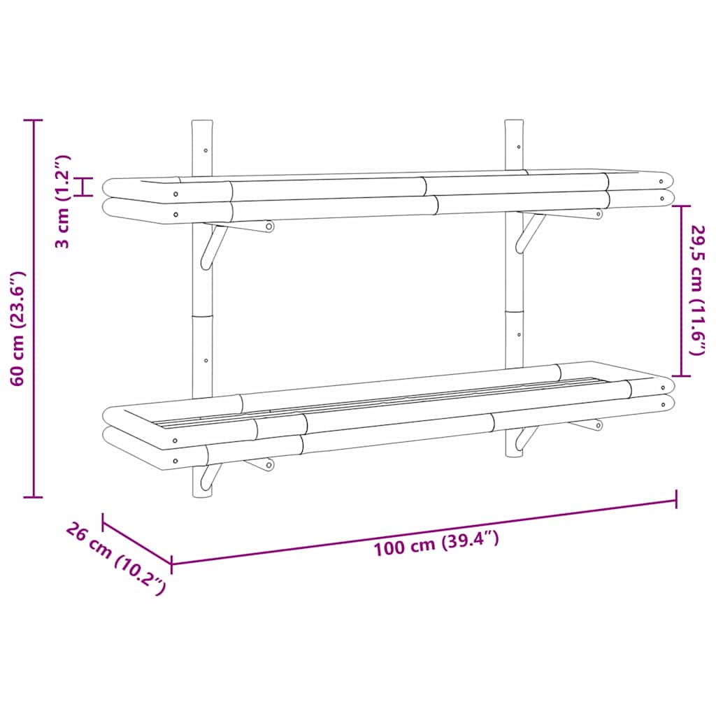 Wandregal mit Regal Wandmontiert Braun 39 x 26 x 60 cm Bambus