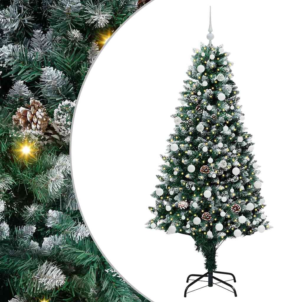Künstlicher Weihnachtsbaum mit LEDs Kugeln Zapfen 150 cm