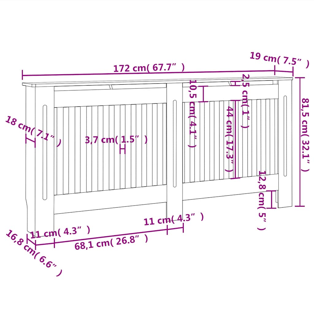 Holzwerkstoff Heizkörper-Abdeckung Heizkörperverkleidung 112 cm, weiß