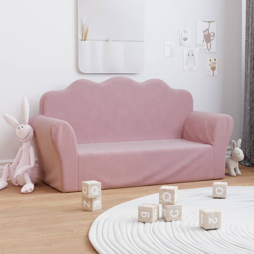 Kindersofa Hellgrau mit Sternen Weich Plüsch