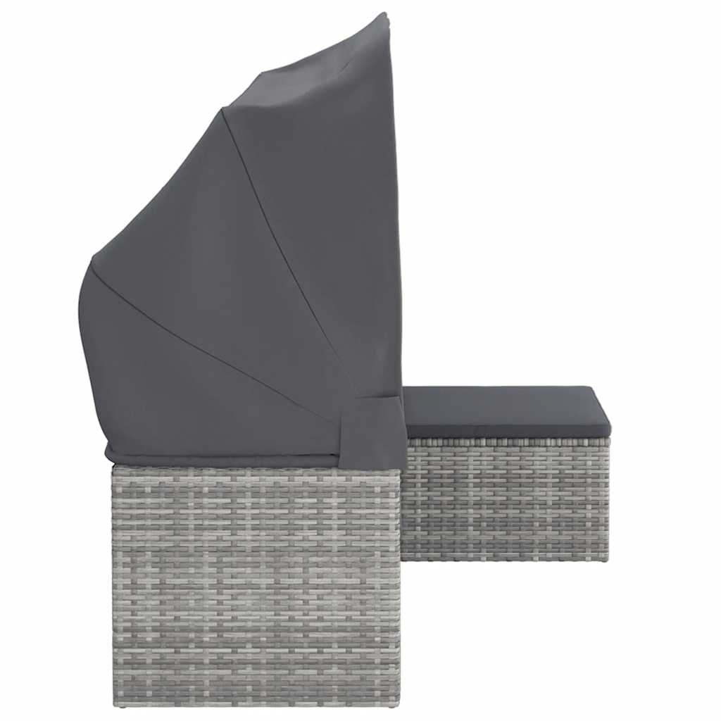 3-Sitzer-Gartensofa mit Dach und Fußhocker Schwarz Poly Rattan