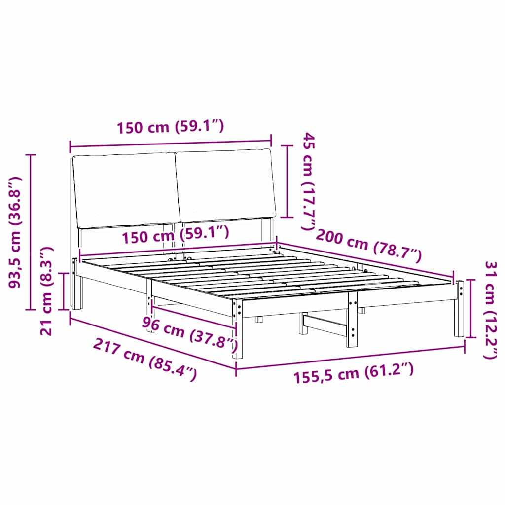 Bettgestell Braun und hellgrau 200 x 200 cm Massivholz Kiefer