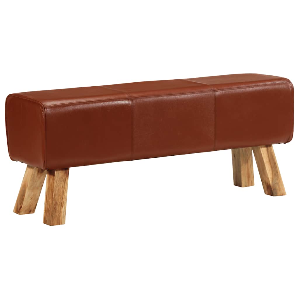 Bank Turnbock-Design 160cm Braun Echtleder Massivholz Akazie