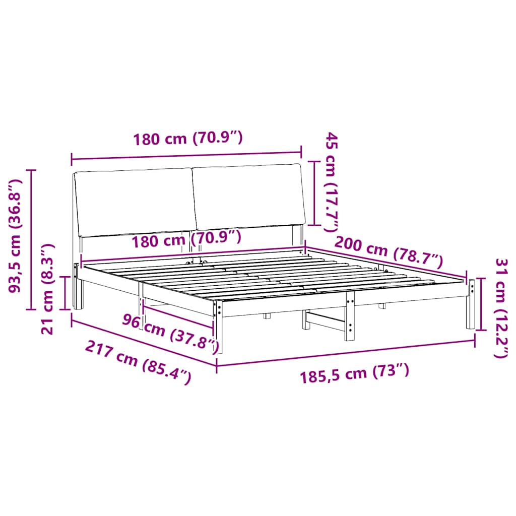 Bettgestell Braun und hellgrau 200 x 200 cm Massivholz Kiefer